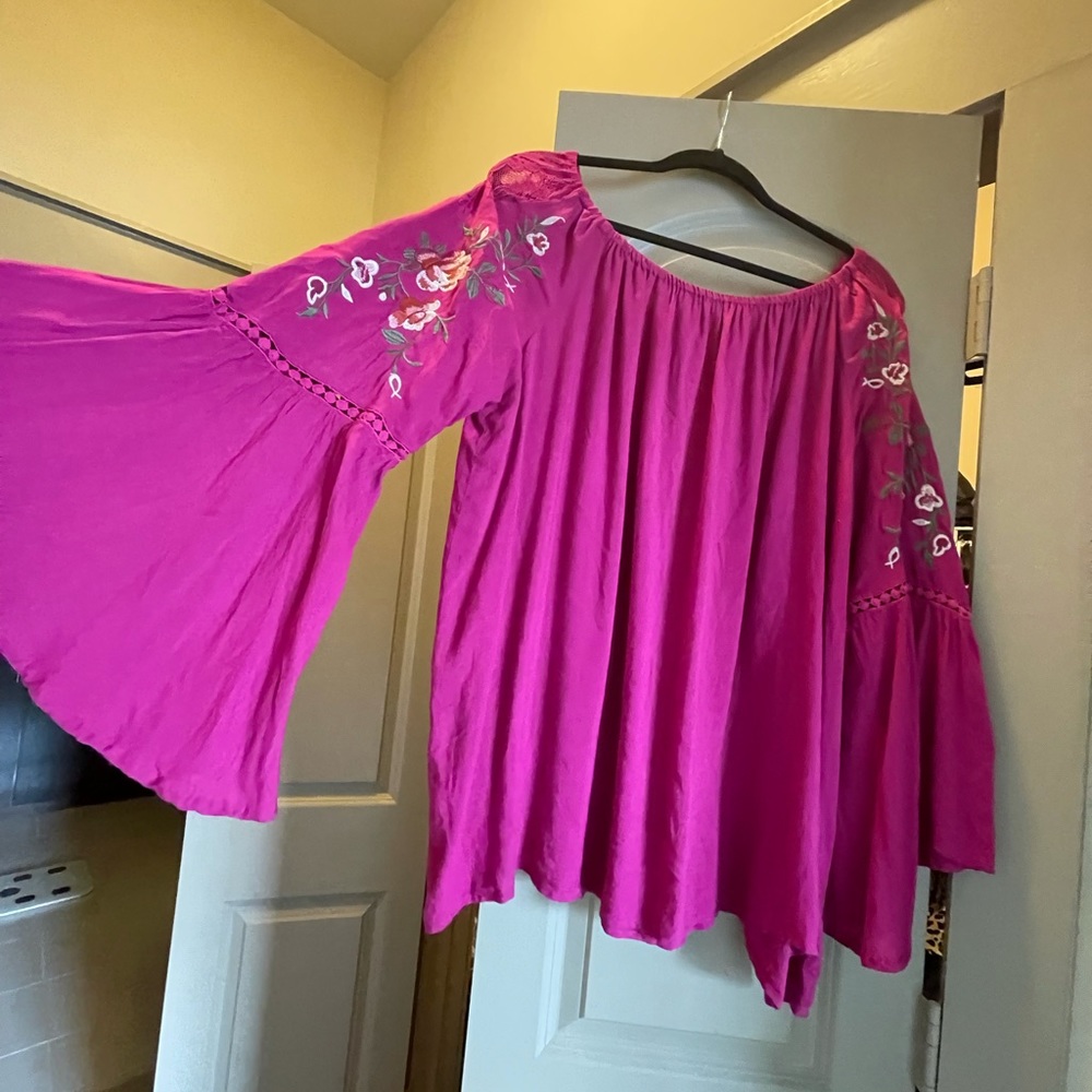 Fuschia off the shoulder embroidered top